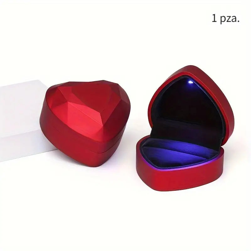 Caja de Lujo Anillo Luz Corazón Rojo