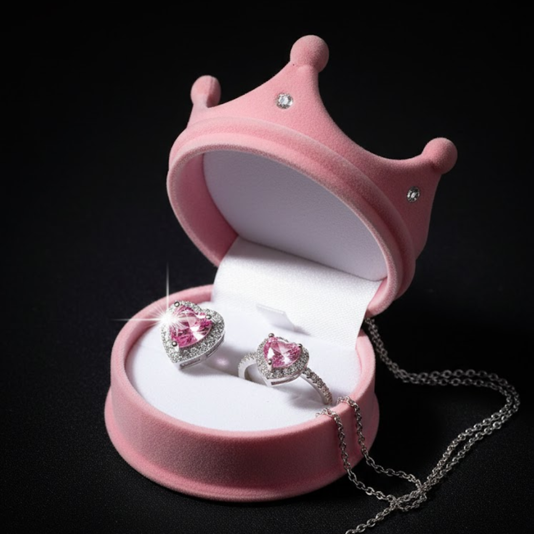 Set Anillo y Collar Corazón Caja Corona