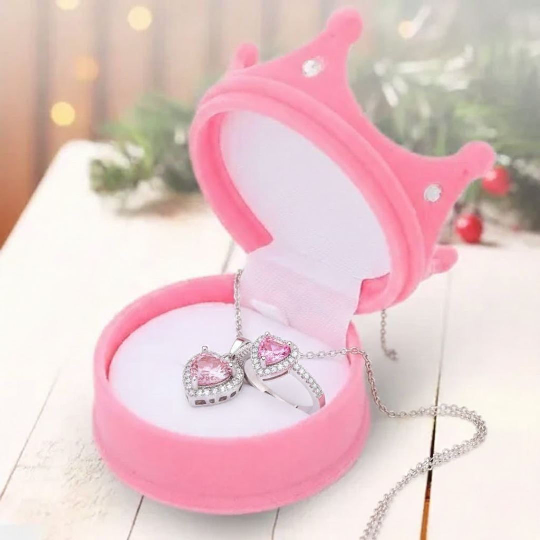 Set Anillo y Collar Corazón Caja Corona